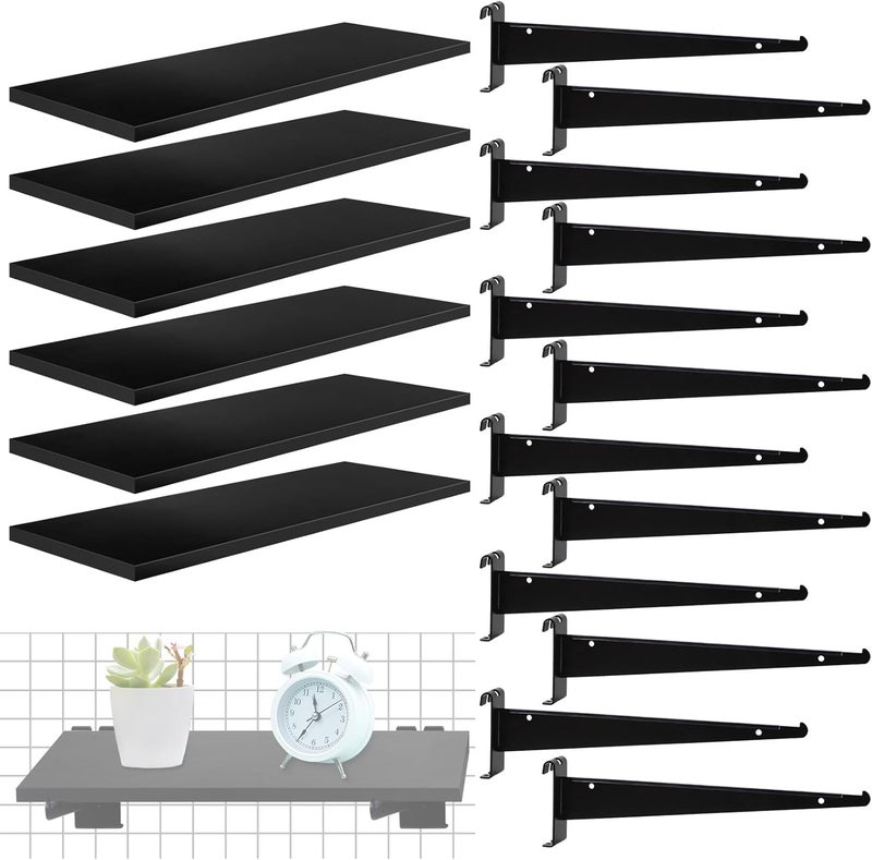 Alffun 6 Pack Gridwall Shelf with Metal Brackets, 16"x 8" Wooden Gridwall Shelves Heavy Duty Gridwall Shelving Organizer Accessories for Garage, Visualizer, Workbench and Bitchenette (16x8x0.6) - Image 1